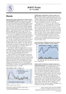 BOFIT Weekly 16 • Russia Russian Duma approves adjustments to federal and social fund budgets forThe Duma made no change to the government’s proposed federal budget in aggregate,