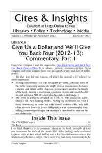 Cites & Insights Crawford at Large/Online Edition Libraries • Policy • Technology • Media Volume 12, Number 10: November 2012