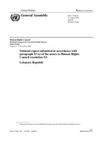 United Nations  General Assembly A/HRC/WG.6/9/LBN/1 Distr.: General