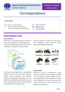 Japan Local Government Centre (CLAIR, Sydney) Newsletter Issue No.84 February/ 2015