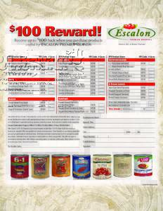 Receive up to $100 back when you purchase products crafted by ESCALON PREMIER BRANDS EPB Product Name UPC Code # Cases 6 IN 1 All Purpose Ground Tomatoes