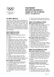 FACTSHEET RECORDS AND MEDALS GAMES OF THE OLYMPIAD