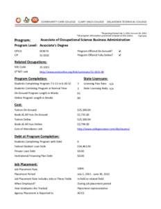 COMMUNITY CARE COLLEGE CLARY SAGE COLLEGE OKLAHOMA TECHNICAL COLLEGE  *Reporting Period July 1, 2011 to June 30, 2012 *All program information presented is based on this status: Full-time