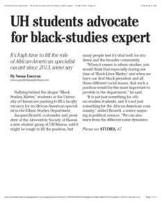 Honolulu Star-Advertiser - UH students advocate for black-studies expert - 19 MarPage #1  http://staradvertiser.newspaperdirect.com/epaper/services/PrintA…&paper=A3&key=B8f5Vxbv0C/qDDun+2xPzw==&s