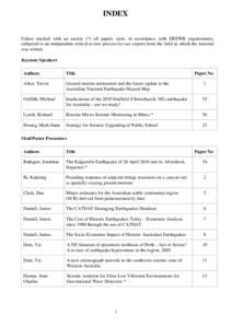 INDEX Unless marked with an asterix (*) all papers were, in accordance with DEEWR requirements, subjected to an independent critical review process by two experts from the field in which the material was written. Keynote