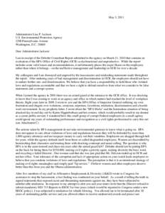 May 3, 2011  Administrator Lisa P. Jackson U.S. Environmental Protection Agency 1200 Pennsylvania Avenue Washington, D.C[removed]