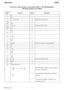 Restricted  6ME2 Territory-wide System Assessment 2011 — P6 Mathematics Marking Scheme for 6ME2