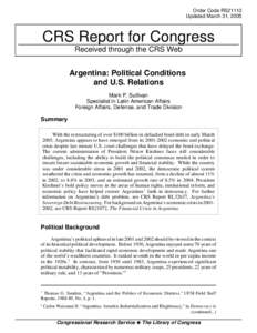 Argentina: Political Conditions and U.S. Relations