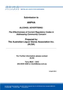 Submission to  ANPHA ALCOHOL ADVERTISING: The Effectiveness of Current Regulatory Codes in Addressing Community Concern