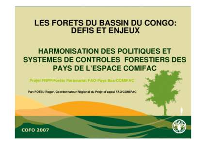 LES FORETS DU BASSIN DU CONGO: DEFIS ET ENJEUX HARMONISATION DES POLITIQUES ET SYSTEMES DE CONTROLES FORESTIERS DES PAYS DE L’ESPACE COMIFAC Projet FNPP/Forêts Partenariat FAO-Pays Bas/COMIFAC