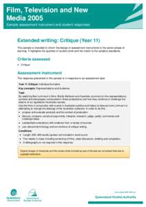 Extended writing: Critique (Year[removed]Film, Television and New Media 2005: Sample student assessment and responses