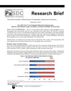 Research Brief The Commonwealth’s Official Source for Population and Economic Statistics December 4, 2014 New 2013 ACS 5–Year Estimates Released for Pennsylvania: Data for Census Block Groups Accessible in American F