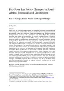Pro-Poor Tax Policy Changes in South Africa: Potential and Limitations 1 Ramos Mabugu2, Ismael Fofana 3 and Margaret Chitiga 4 27 May 2014 Abstract