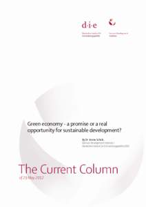 Green economy - a promise or a real opportunity for sustainable development? By Dr. Imme Scholz, German Development Institute / Deutsches Institut für Entwicklungspolitik (DIE)