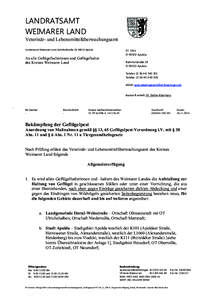 LANDRATSAMT WEIMARER LAND Veterinär- und Lebensmittelüberwachungsamt Landratsamt Weimarer Land, Bahnhofstraße 28, 99510 Apolda  PF 1354