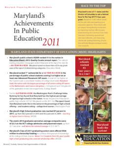 Mar yland: Preparing World-Class Students  Maryland’s Achievements In Public Education