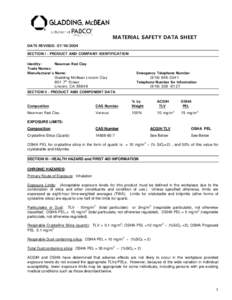 MATERIAL SAFETY DATA SHEET DATE REVISED: [removed]SECTION I - PRODUCT AND COMPANY IDENTIFICATION Identity: Newman Red Clay Trade Names: