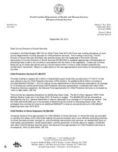 North Carolina Department of Health and Human Services Division of Social Services Pat McCrory Governor  Aldona Z. Wos, M.D.