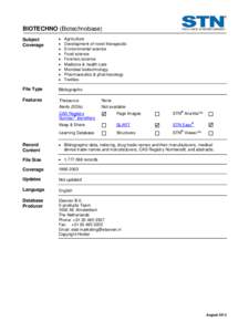 BIOTECHNO Database Summary Sheet (DBSS)