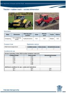 Tractor—rubber track – excess dimension  Description Mass  Dimension