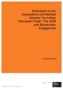 Submission to the Corporations and Markets Advisory Committee Discussion Paper: The AGM and Shareholder Engagement