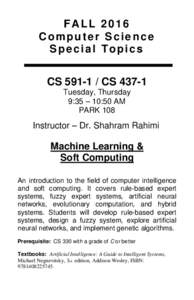 FALL 2016 Computer Science Special Topics CSCSTuesday, Thursday 9:35 – 10:50 AM