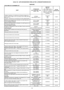 Article 133 : LISTE DES MARCHES CONCLUS PAR LA REGION PICARDIE EN 2015 SERVICES DE € HT A,99 € HT MONTANT EN € H.T. (MBC : marché à bons de