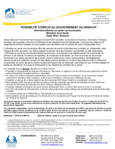 Munarhilliqiyikkut DEPARTMENT OF HEALTH HUMAN RESOURCES DIVISION MINISTÈRE DE LA SANTÈ  POSSIBILITÉ D’EMPLOI AU GOUVERNEMENT DU NUNAVUT