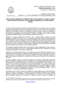 Court of Justice of the European Union PRESS RELEASE NoLuxembourg, 1 October 2015 Press and Information