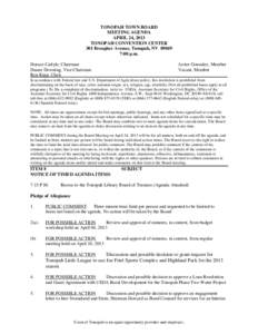 TONOPAH TOWN BOARD MEETING AGENDA APRIL 24, 2013 TONOPAH CONVENTION CENTER 301 Brougher Avenue, Tonopah, NV[removed]:00 p.m.