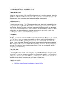 VESSEL INSPECTION BULLETIN[removed]BACKGROUND: During the latest revision of the Small Boat Standards and Procedures Manual, Appendix K (Minimum Small Boat Communication and Navigation Equipment) has been revised changi
