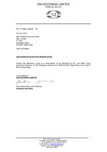 OM HOLDINGS H LIMITED (ARBN[removed]No. of Pages Lodged: