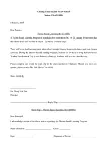 Cheung Chau Sacred Heart School Notice (E14[removed]January, 2015  Dear Parents,