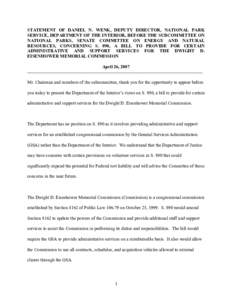 STATEMENT OF DANIEL N. WENK, DEPUTY DIRECTOR, NATIONAL PARK SERVICE, DEPARTMENT OF THE INTERIOR, BEFORE THE SUBCOMMITTEE ON NATIONAL PARKS, SENATE COMMITTEE ON ENERGY AND NATURAL RESOURCES, CONCERNING S. 890, A BILL TO P