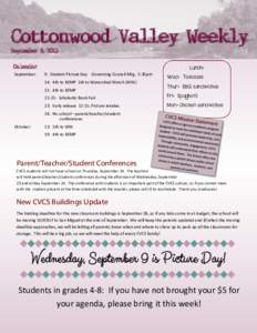 Cottonwood Valley Weekly September 8, 2015 Calendar September:  August 17, 2015