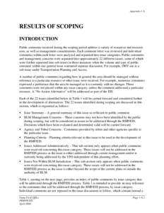 Appendix 1-A  RESULTS OF SCOPING INTRODUCTION Public comments received during the scoping period address a variety of resources and resource uses, as well as management considerations. Each comment letter was reviewed an