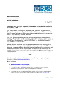 For immediate release  Press Statement 14 May[removed]Statement from The Royal College of Radiologists on the National Emergency