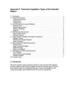 Appendix F. Dominant Vegetation Types of the Klamath  Region.  1.1. Introduction ......................................................................................................................... 1 