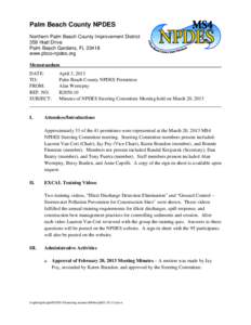 Palm Beach County NPDES Northern Palm Beach County Improvement District 359 Hiatt Drive Palm Beach Gardens, FLwww.pbco-npdes.org Memorandum