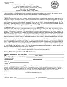 Official TN Form[removed] NON-PARTICIPATING MANUFACTURER’S NOTICE OF APPOINTMENT OF REGISTERED AGENT FOR STATE OF TENNESSEE