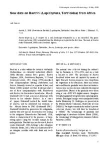 © Norwegian Journal of Entomology. 14 May[removed]New data on Bactrini (Lepidoptera, Tortricidae) from Africa Leif Aarvik Aarvik, L[removed]New data on Bactrini (Lepidoptera, Tortricidae) from Africa. Norw. J. Entomol. 55,