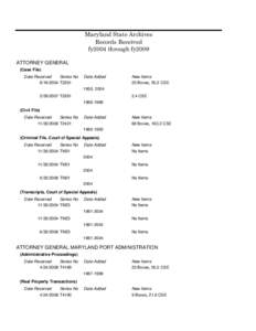 Maryland State Archives Records Received fy2004 through fy2009 ATTORNEY GENERAL (Case File) Series No