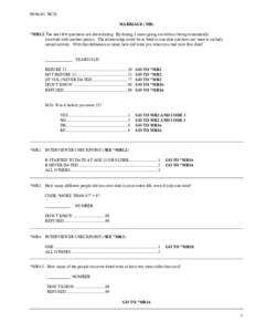 [removed]NCS2 MARRIAGE (MR) *MR1.2 The next few questions are about dating. By dating, I mean going out with or being romantically involved with another person. The relationship could be as brief as one date and does not