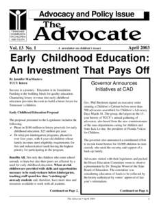 Advocacy and Policy Issue TENNESSEE COMMISSION ON CHILDREN AND YOUTH