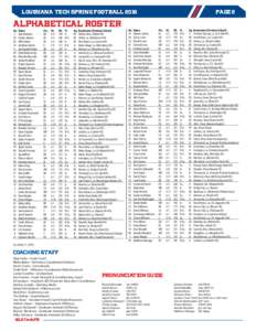 LOUISIANA TECH SPRING FOOTBALL 2016	  ALPHABETICAL ROSTER No.	Name	 2	 Jack Abraham	 58	 Charles Adeola