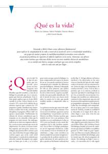 DOSSIER CIENTÍFICO  ¿Qué es la vida? María Luz Cárdenas, Gabriel Piedrafita, Francisco Montero y Athel Cornish-Bowden