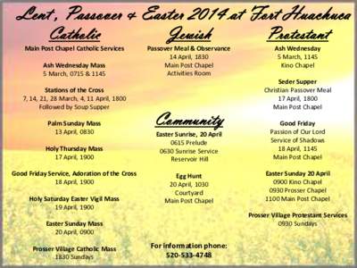 Lent , Passover & Easter 2014 at Fort Huachuca Catholic Jewish  Protestant