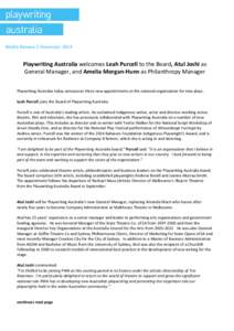 Microsoft Word - PWA Media Release FINAL - Leah Purcell Atul Joshi Amelia Morgan-Hunn join Playwriting Australia