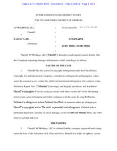 Case 2:12-cv[removed]WCO Document 1 Filed[removed]Page 1 of 15  IN THE UNITED STATES DISTRICT COURT