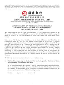 Hong Kong Exchanges and Clearing Limited and The Stock Exchange of Hong Kong Limited take no responsibility for the contents of this announcement, make no representation as to its accuracy or completeness and expressly d